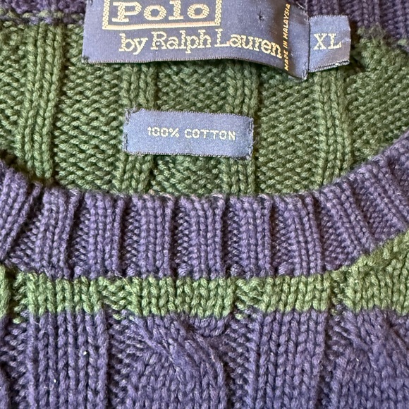 Ralph Lauren Green and Blue Cable Knit Crewneck Sweater - Picture 3 of 4